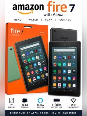 Amazon Fire 7 Tablet in Black and Green - 32GB. 9th Generation 2019
